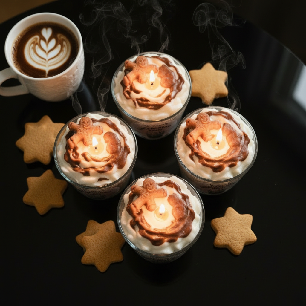 Gingerbread Swirl - Top View 4 Candles