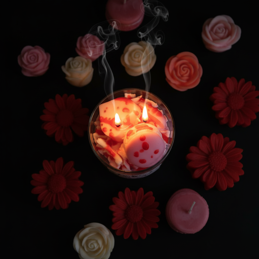 Top view of candle with abundant styling