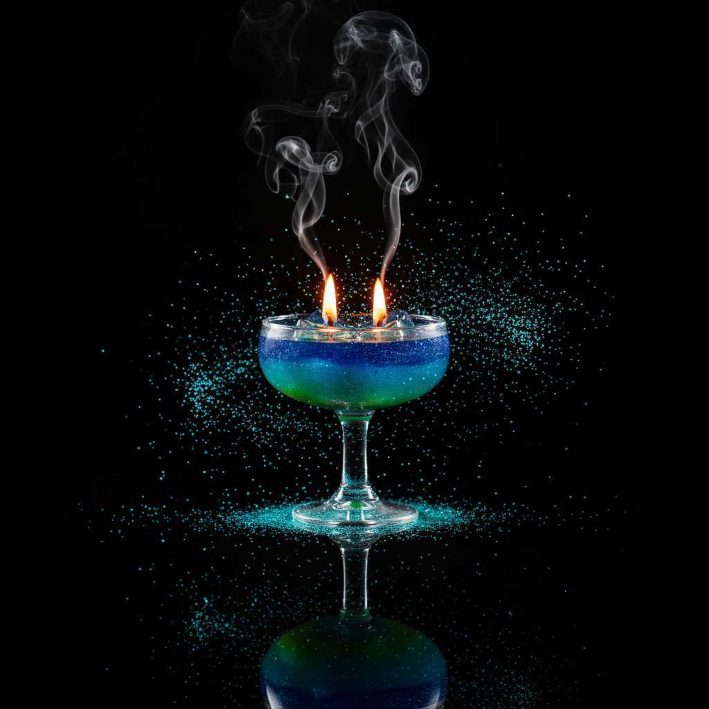 Blue Lagoon ocean candle with matching colors