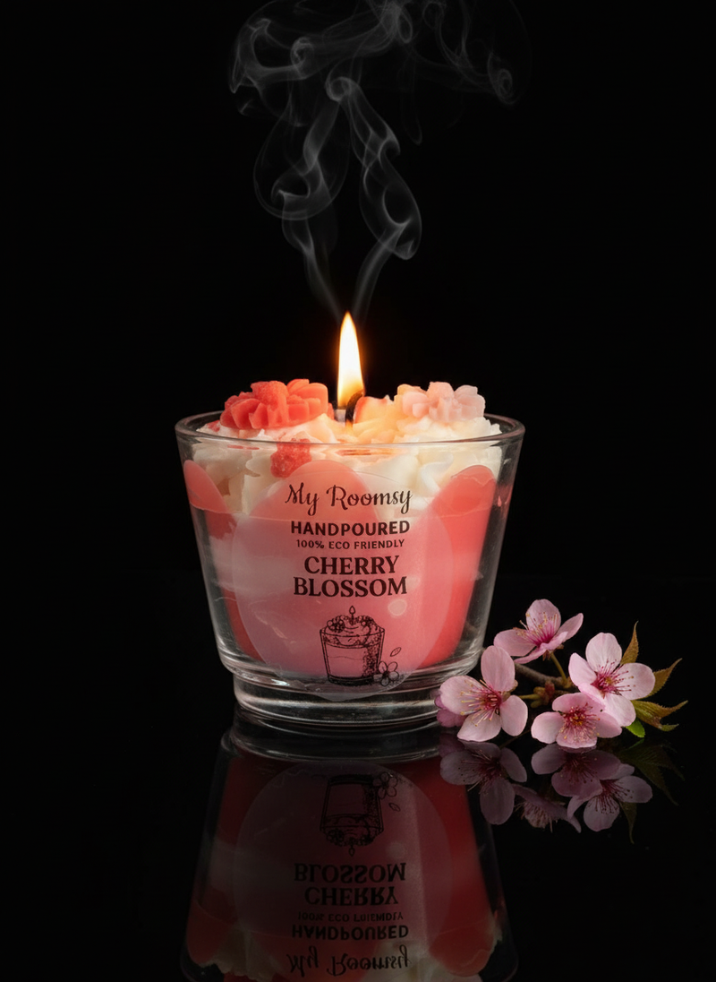 Cherry Blossom candle with smoke and cherry blossom