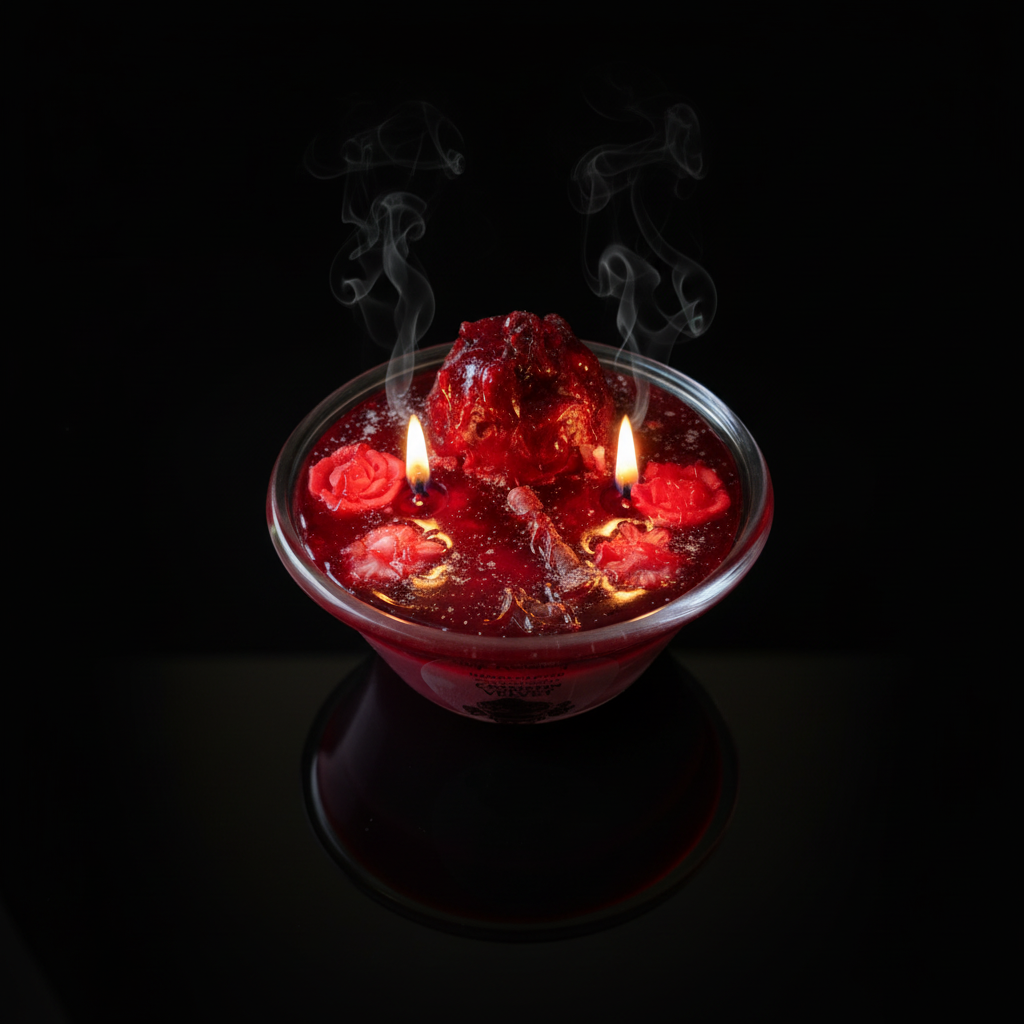 Crimson Candle with Rose Top View