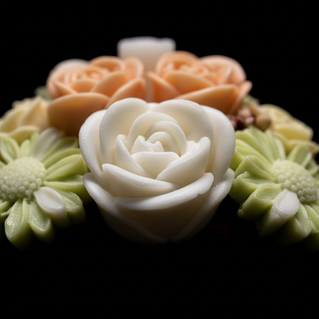 Extreme close-up of cream roses