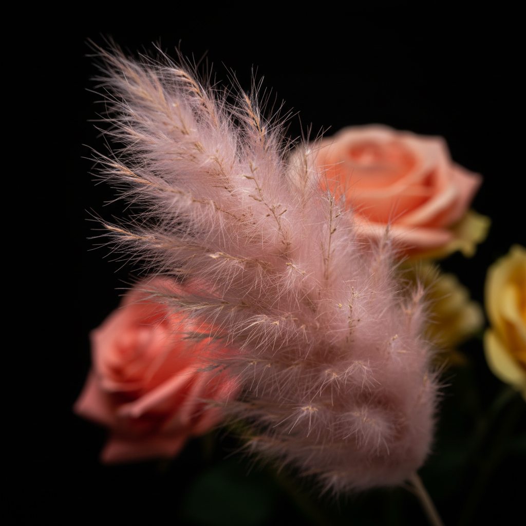 Extreme close-up of pink pampas grass