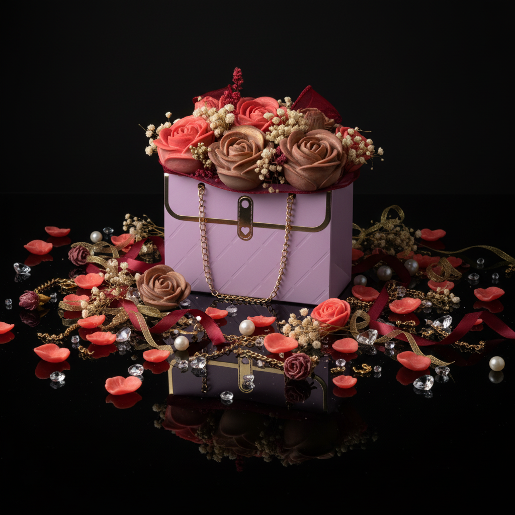 Lavender bag with tons of decorations